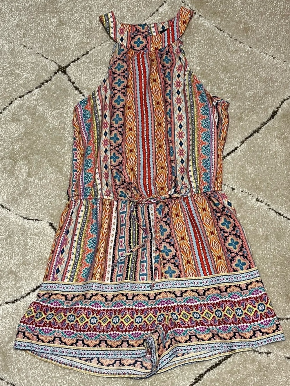 Colorful high neck halter romper